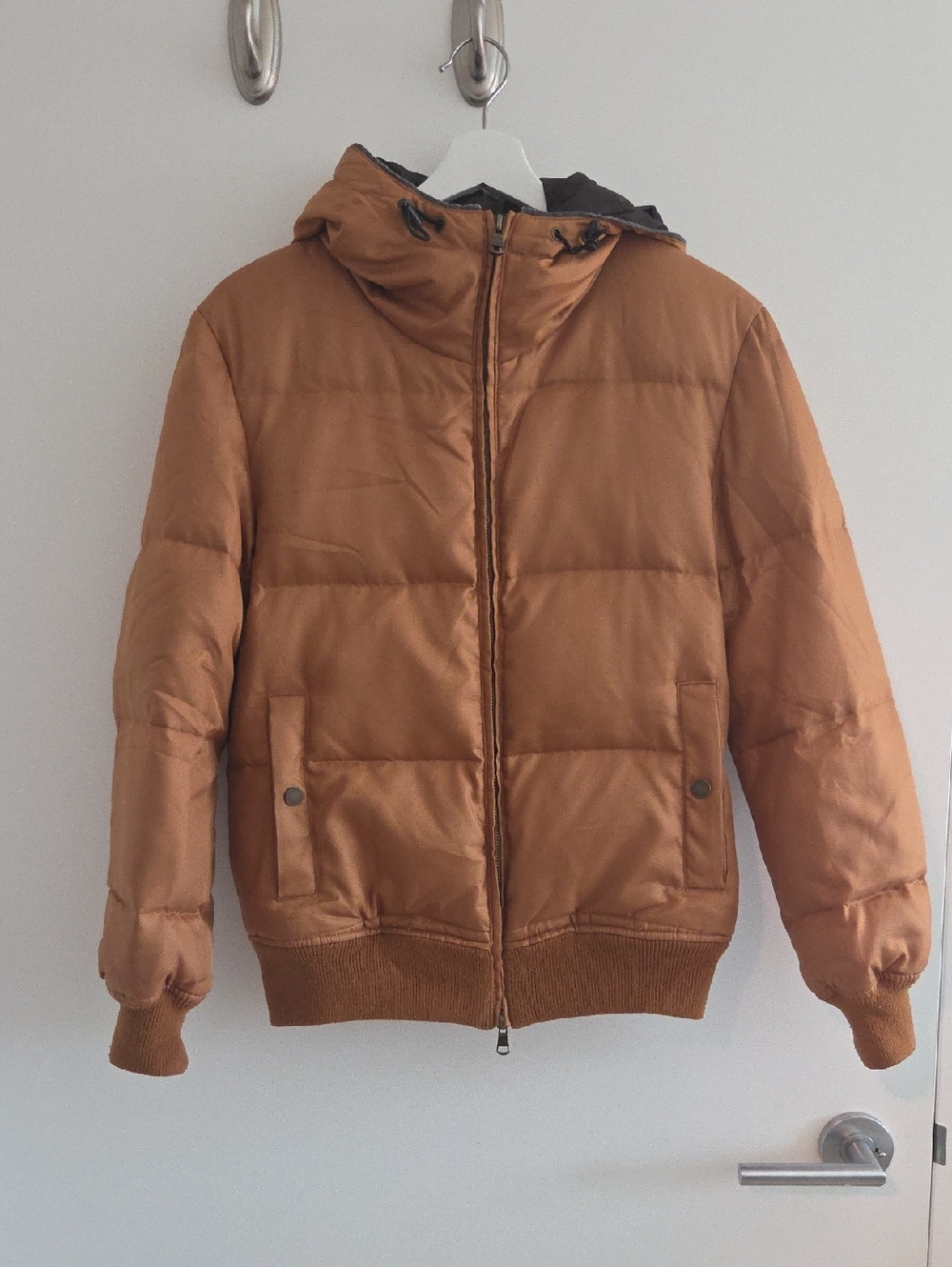 Japanese Hooded Puffer Jacket in Caramel Brown